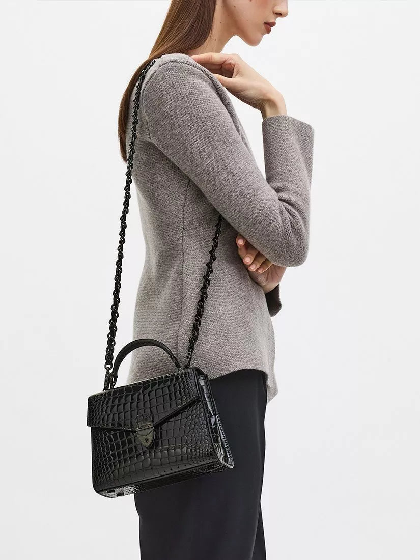 Aspinal of London Midi Mayfair 2 croc leather crossbody bag in black (British brand)
