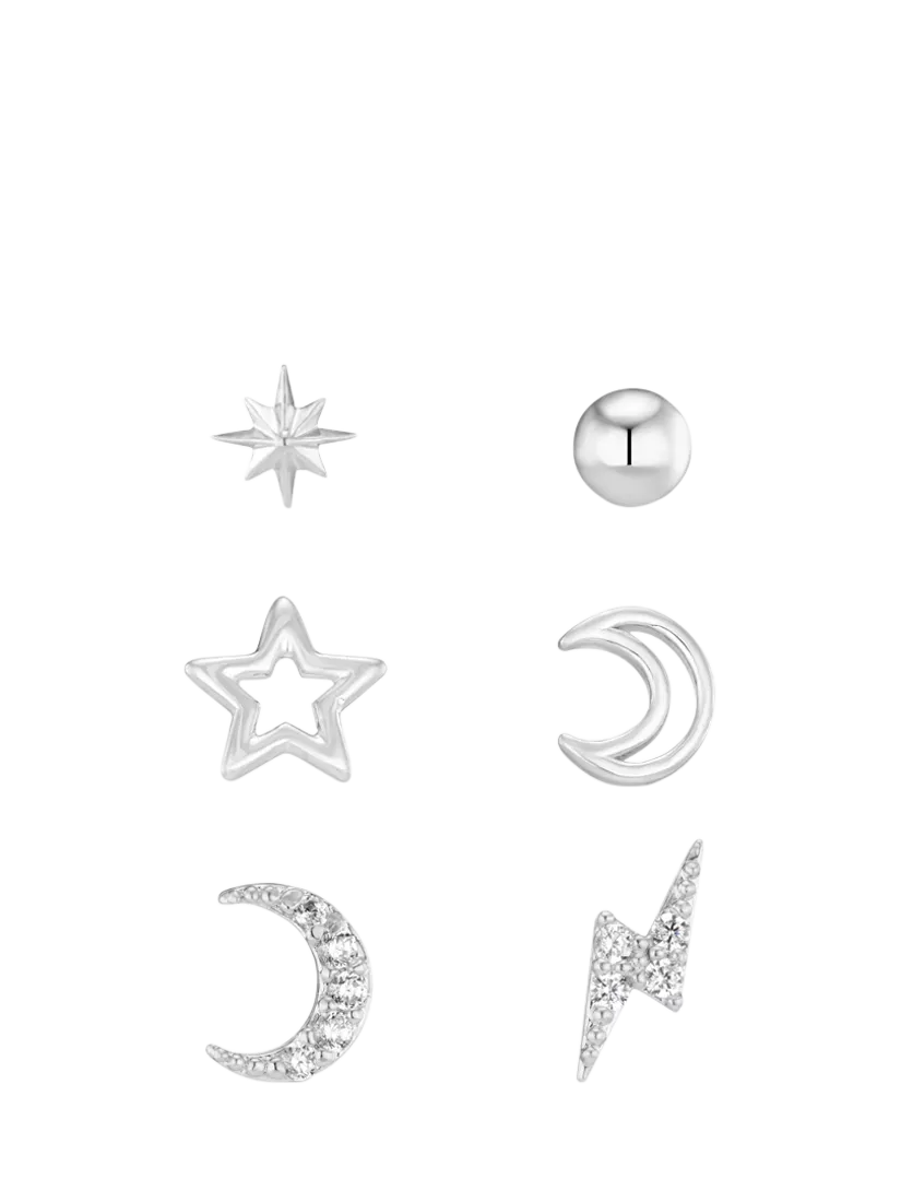 Orelia celestial stud earrings pack of 6 silver, UK version