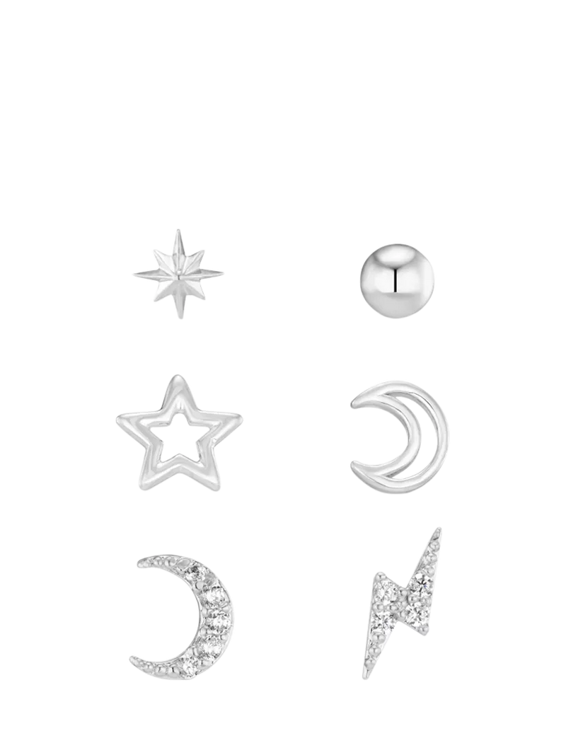 Orelia celestial stud earrings pack of 6 silver, UK version