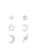 Orelia celestial stud earrings pack of 6 silver, UK version