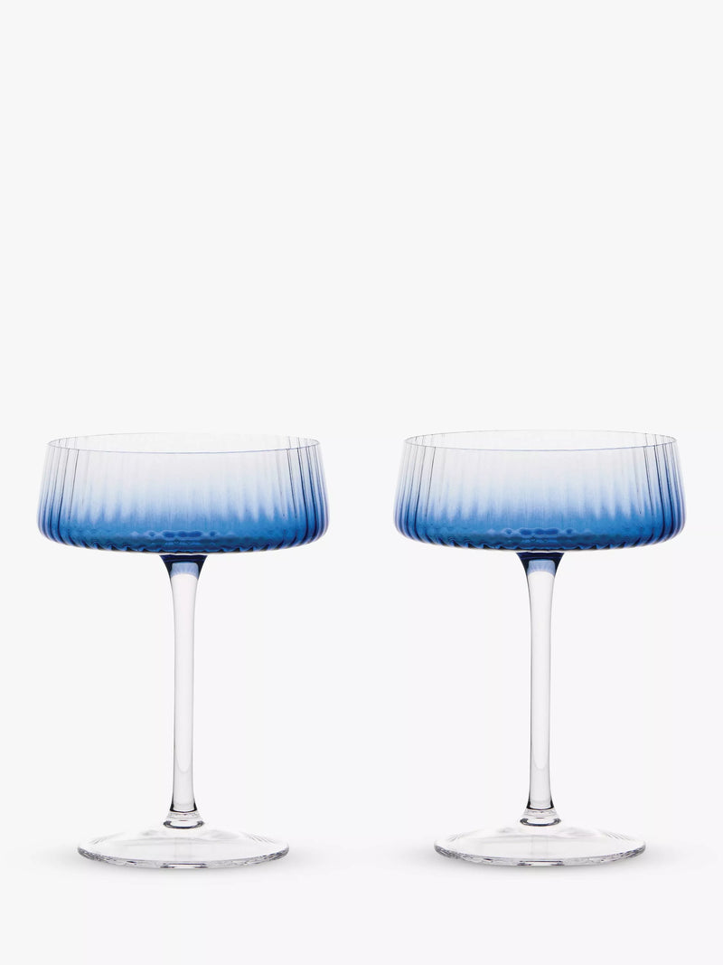 Anton Studio Designs Empire Glass Champagne Saucer, Set of 2, 250ml - Blue