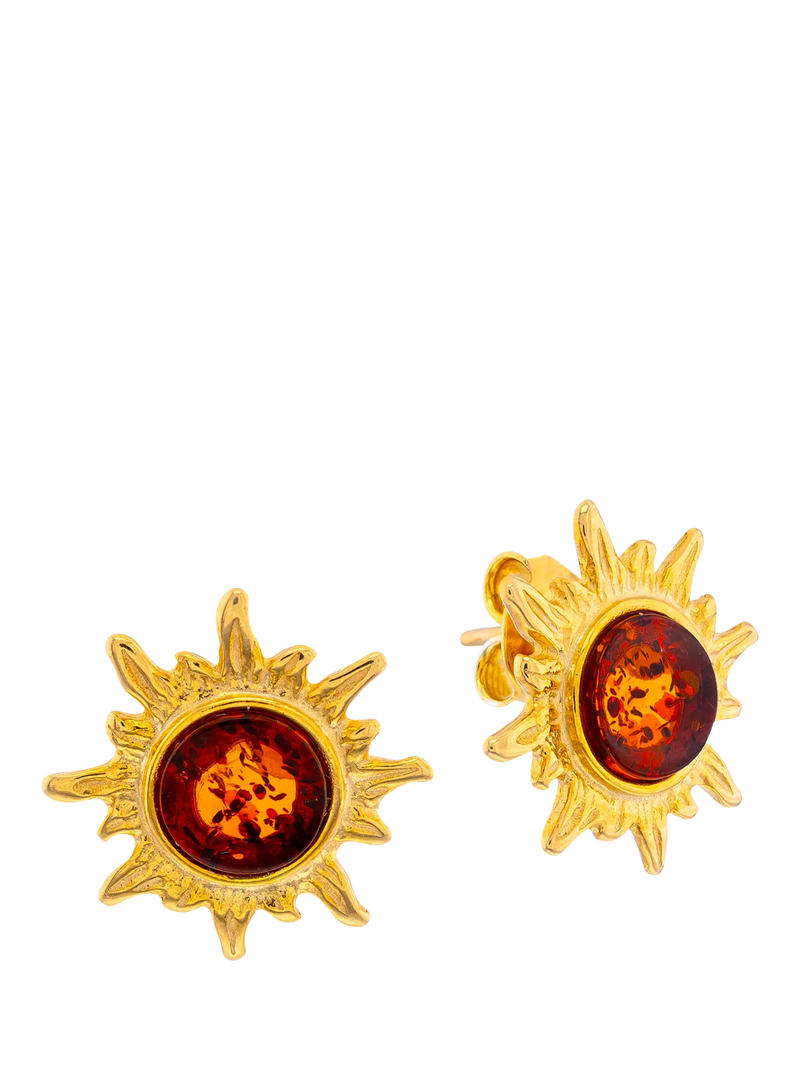 Be-Jewelled amber sun stud earrings 1.3cm, UK version