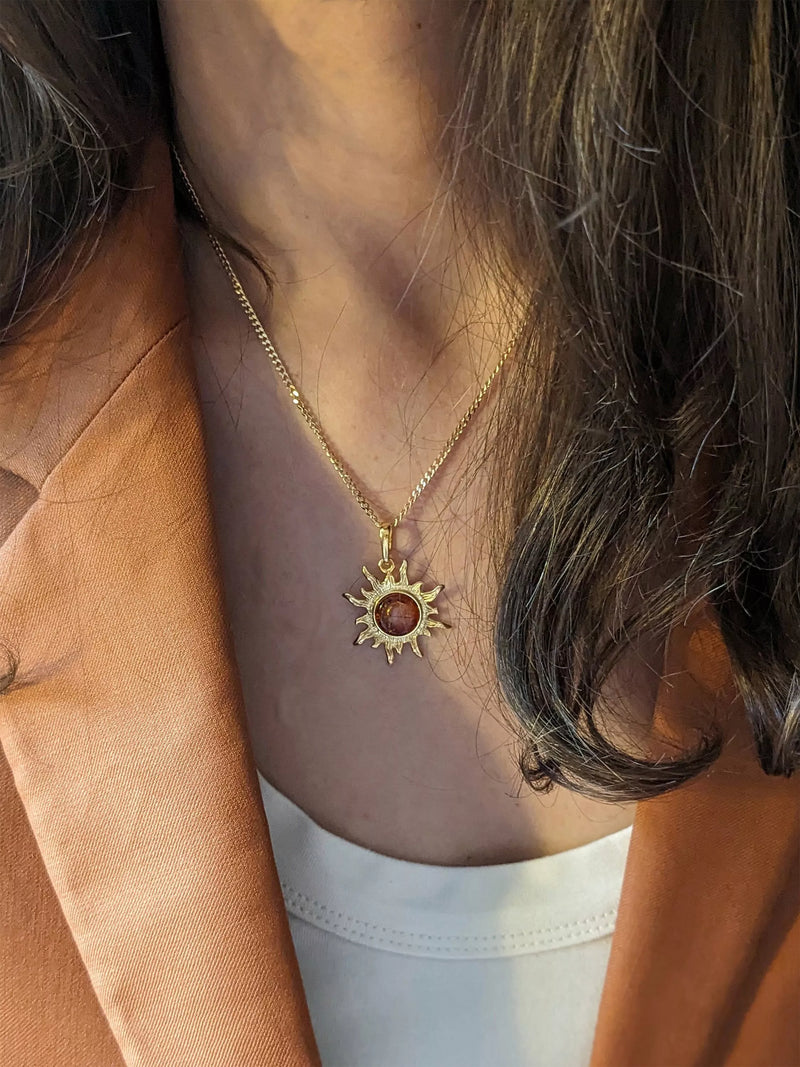 Be-Jewelled Baltic amber sunburst pendant necklace - British product