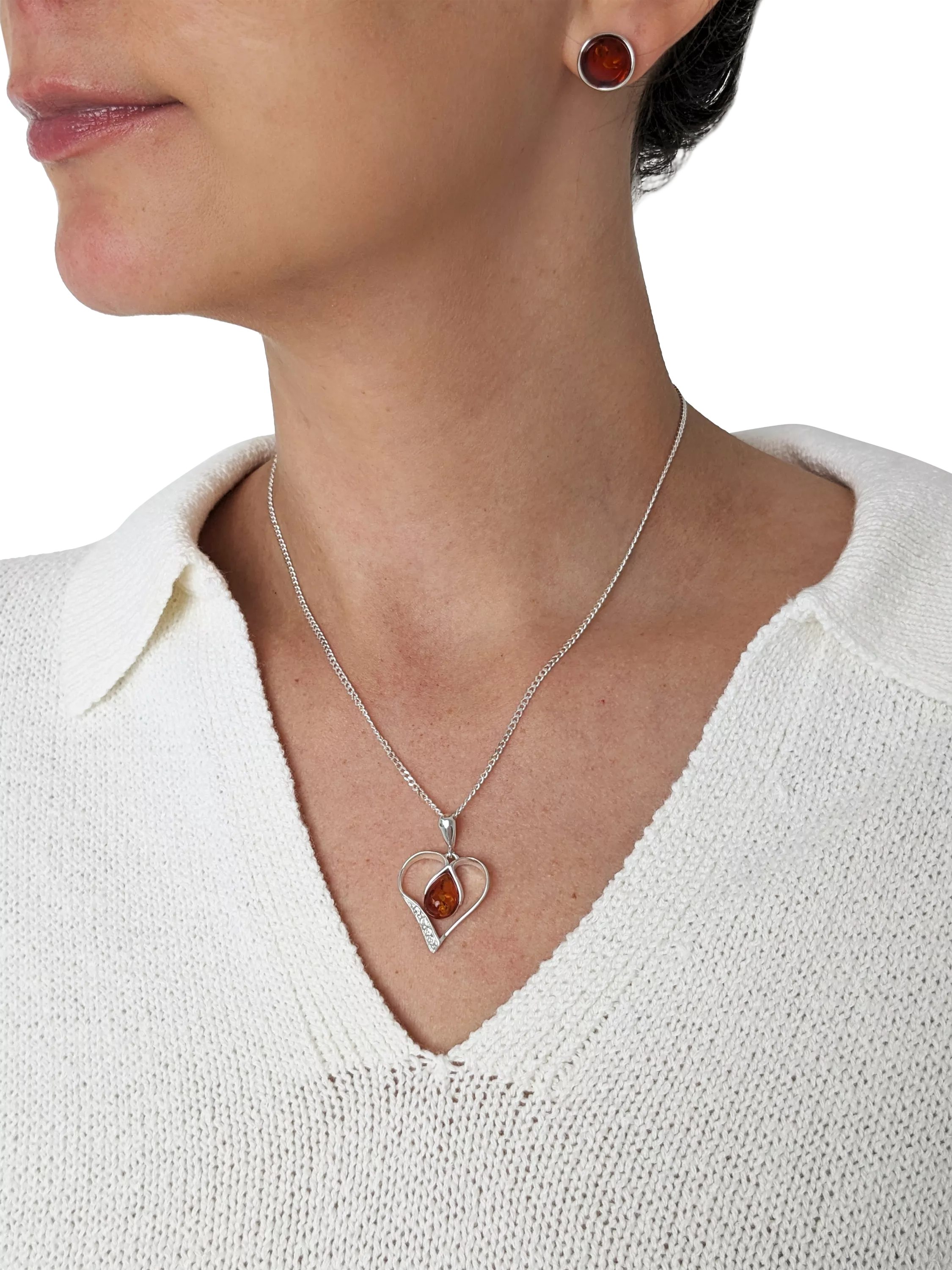 Be-Jewelled amber heart pendant necklace sterling silver (British brand)
