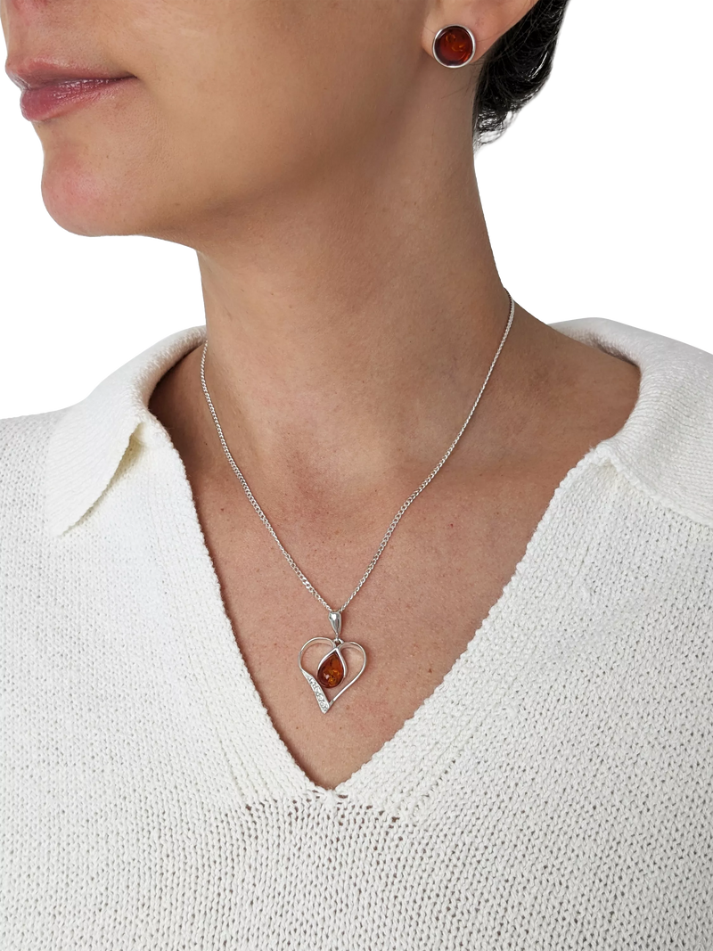 Be-Jewelled amber heart pendant necklace sterling silver (British brand)