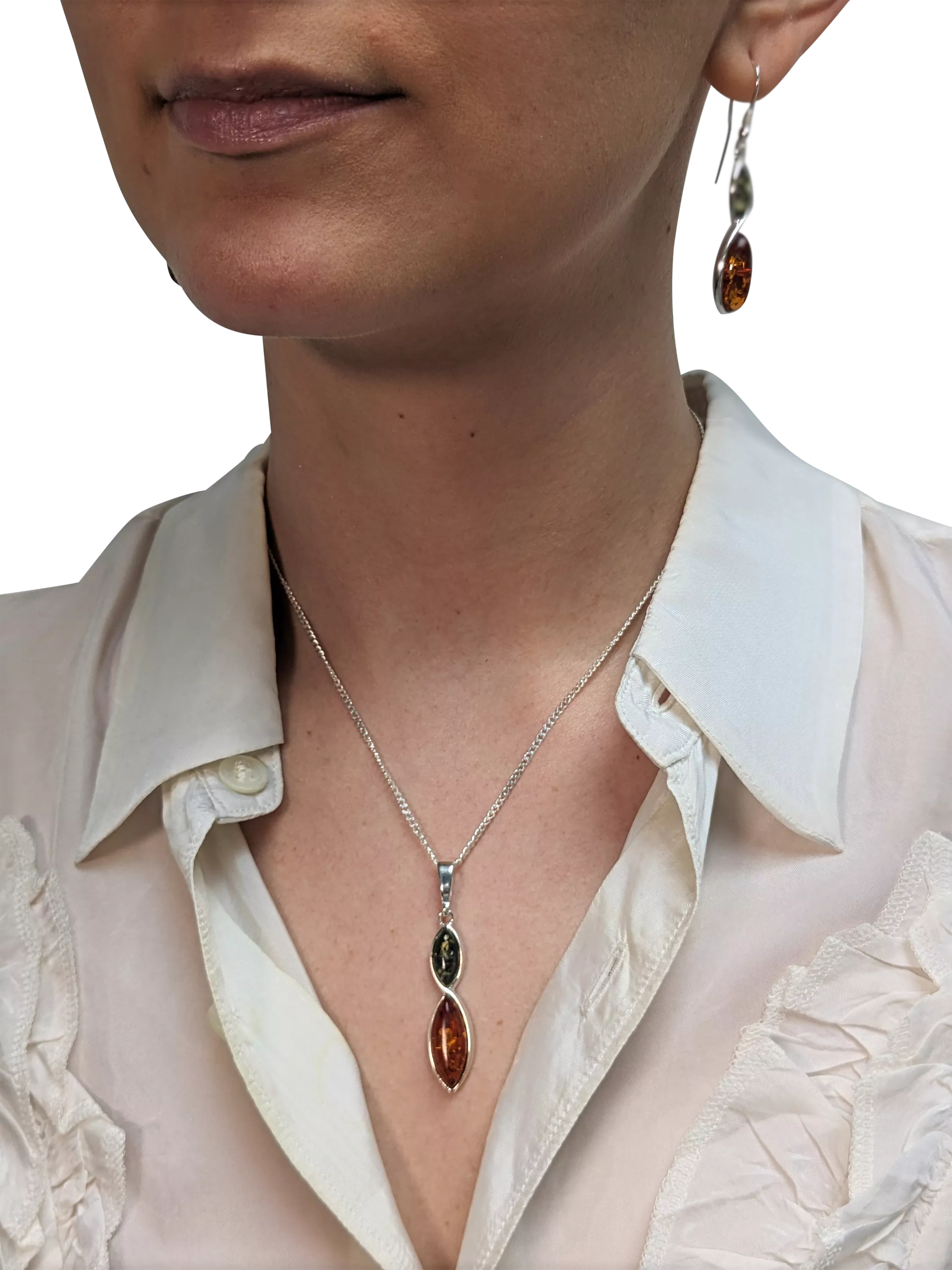 Be-Jewelled double marquise cut amber pendant necklace sterling silver (British brand)