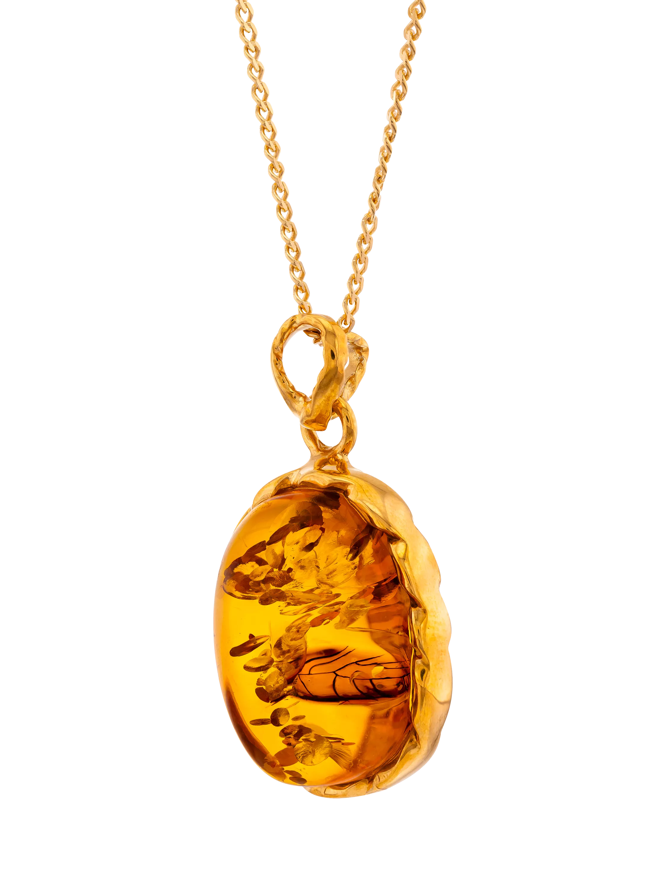 Be-Jewelled amber pendant necklace gold/cognac 46cm - British product