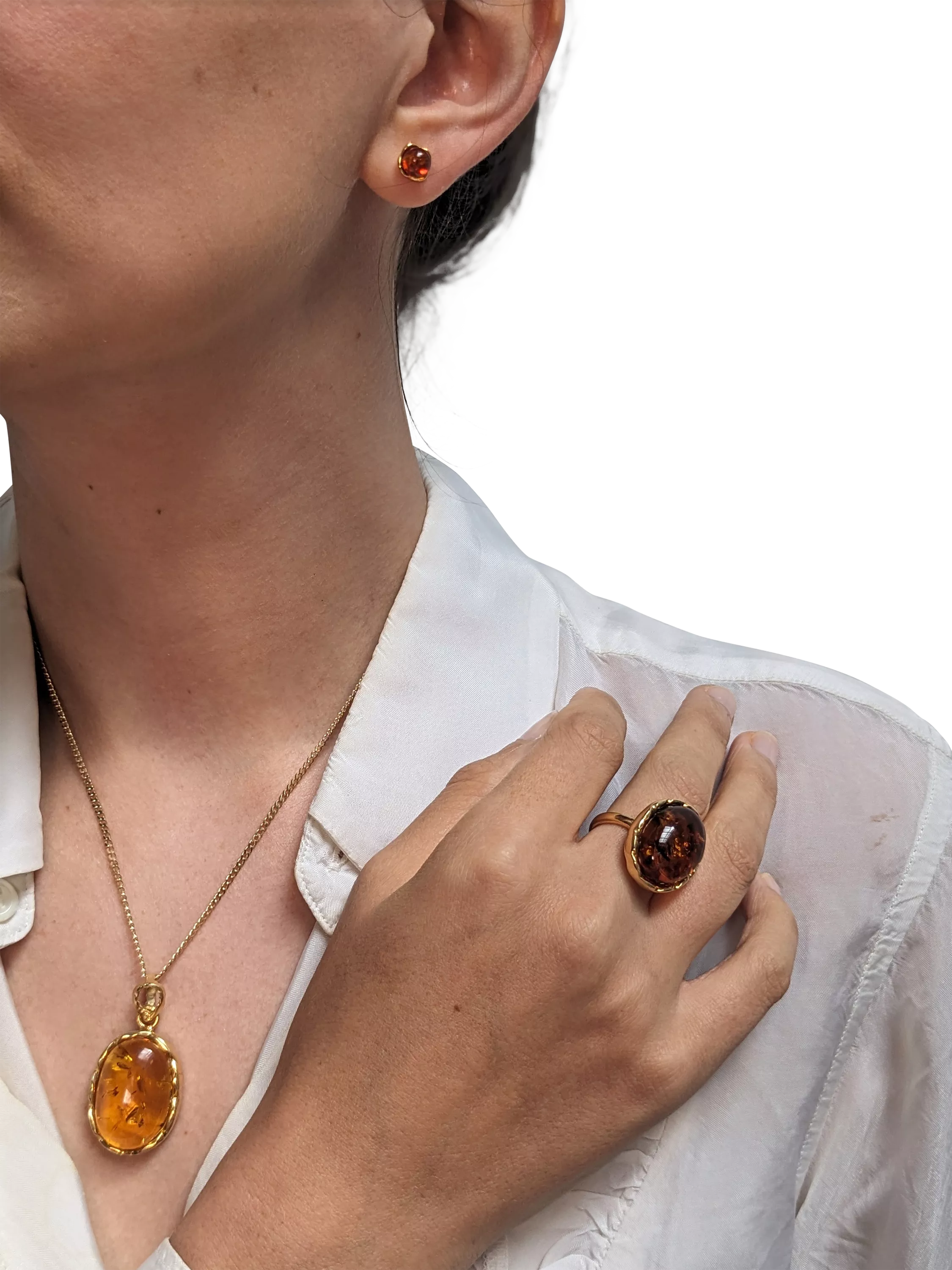 Be-Jewelled amber pendant necklace gold/cognac 46cm - British product