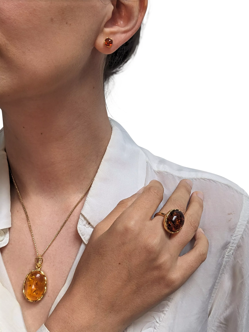 Be-Jewelled amber pendant necklace gold/cognac 46cm - British product