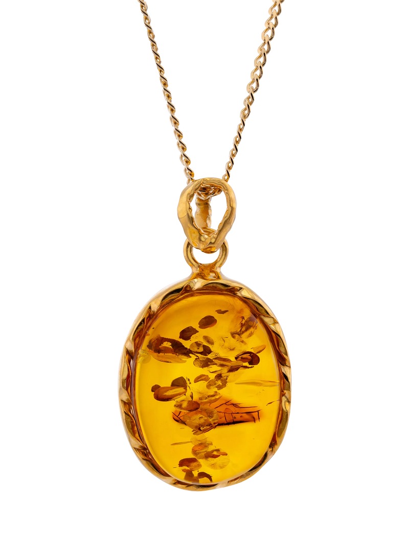 Be-Jewelled amber pendant necklace gold/cognac 46cm - British product
