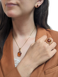 Be-Jewelled Baltic amber oval cabochon ring in Gold/Cognac, imported from the UK