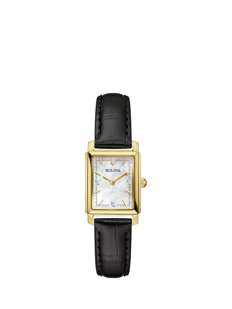Bulova women's diamond leather strap watch, imported from the UK