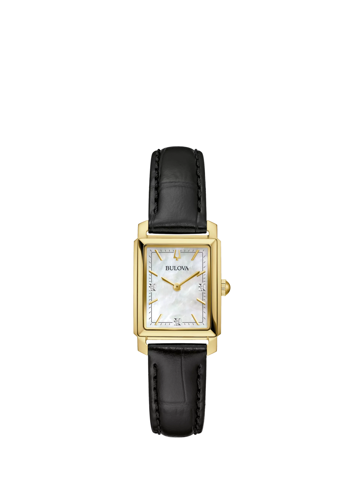 Bulova women's diamond leather strap watch, imported from the UK