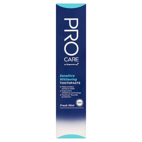 Superdrug Pro Care sensitive whitening toothpaste tube (British brand)