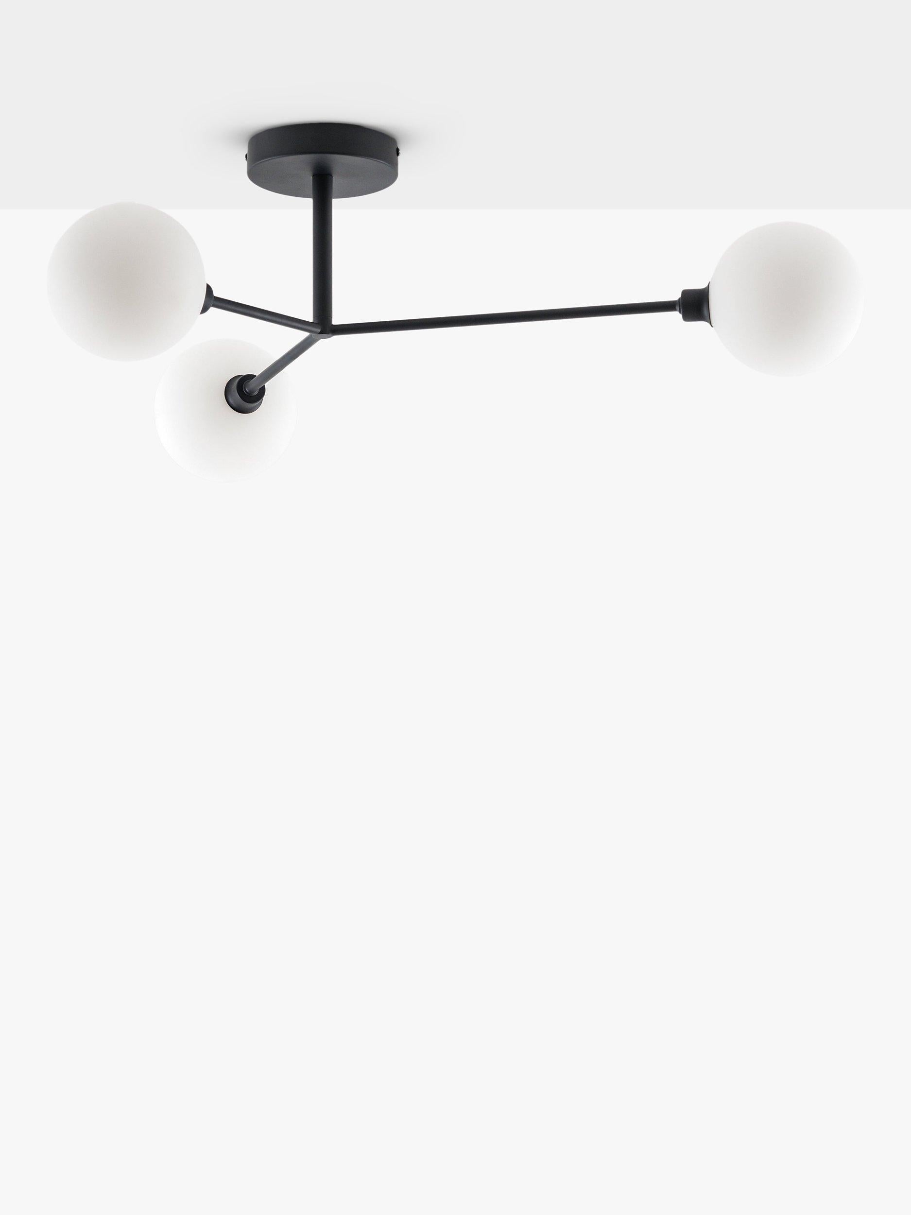 houseof 3 arm flush ceiling light with opal glass shades, UK version