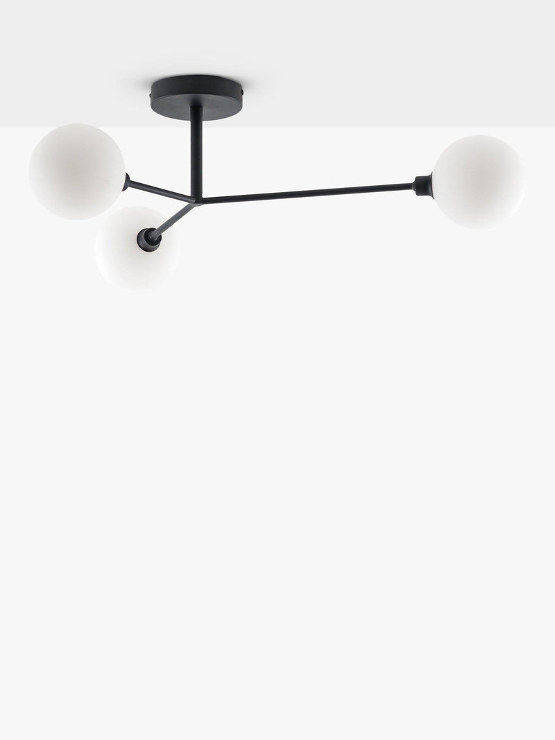 houseof 3 arm flush ceiling light with opal glass shades, UK version