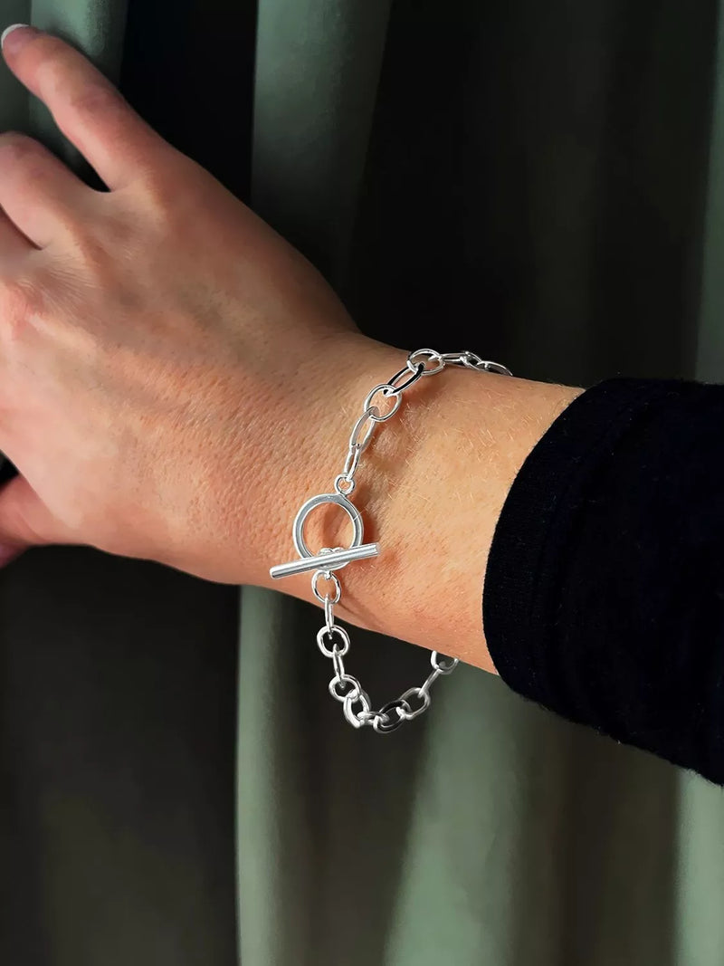 Nina B silver oval link T-bar bracelet (British brand)