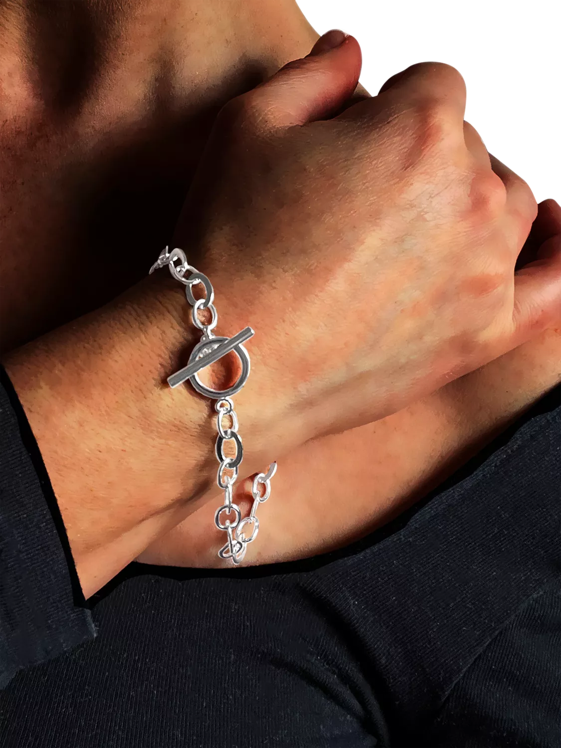 Nina B silver oval link T-bar bracelet (British brand)