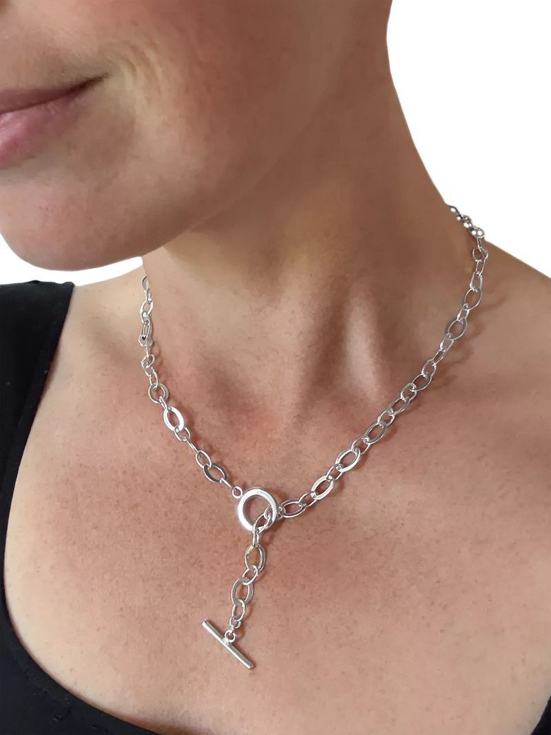 Nina B silver T-bar link necklace 50cm, imported from the UK