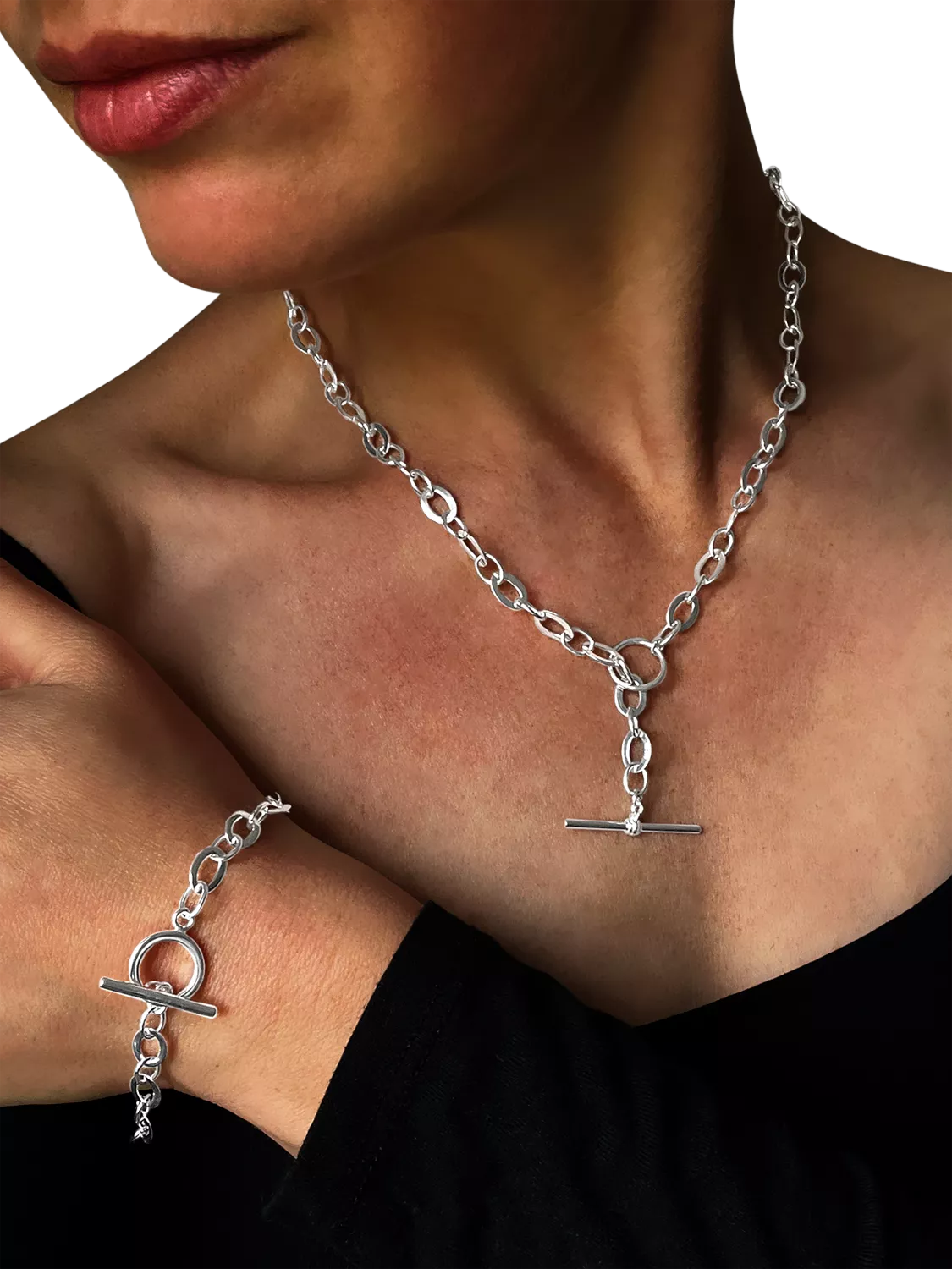 Nina B silver T-bar link necklace 50cm, imported from the UK