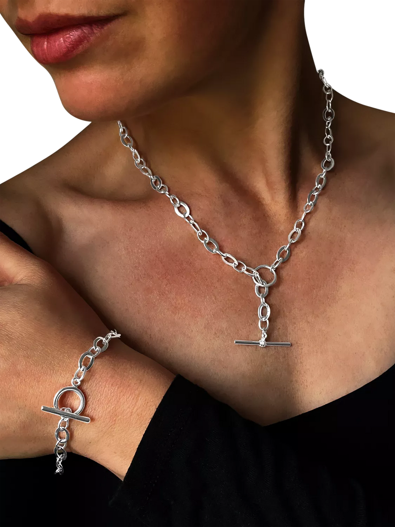 Nina B silver T-bar link necklace 50cm, imported from the UK