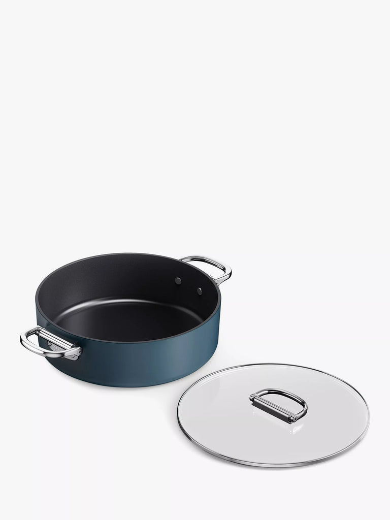 Joseph Joseph Space Folding Handle Non-Stick Shallow Casserole & Lid, 28cm, Navy