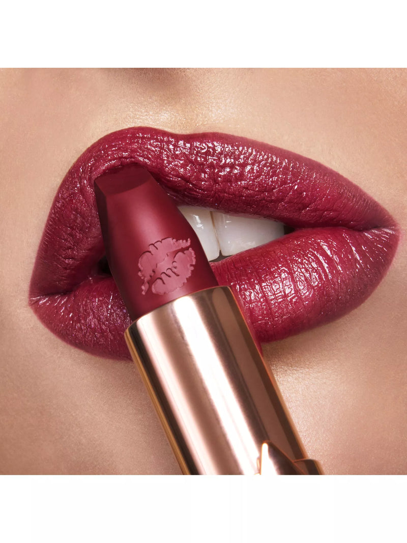 Charlotte Tilbury deep berry-red lipstick in Ready For Lust shade - British product