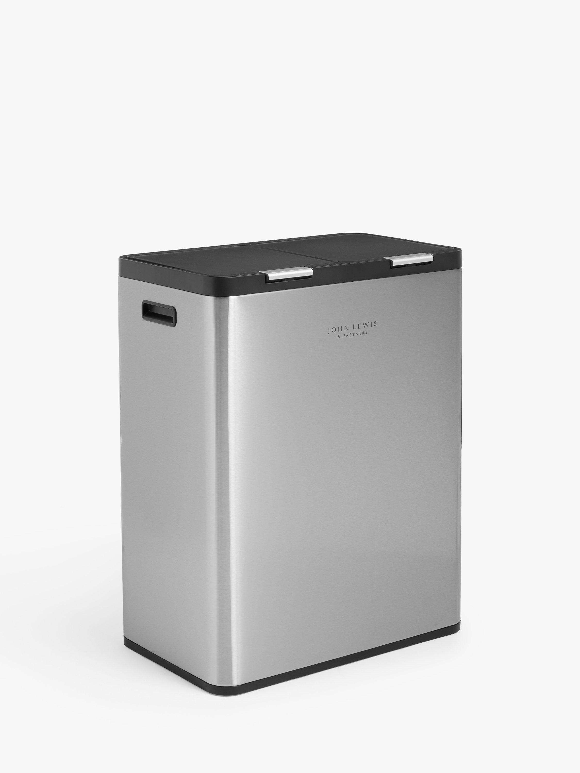 John Lewis dual compartment touch recycling bin stainless steel 30+30 litre capacity, UK version