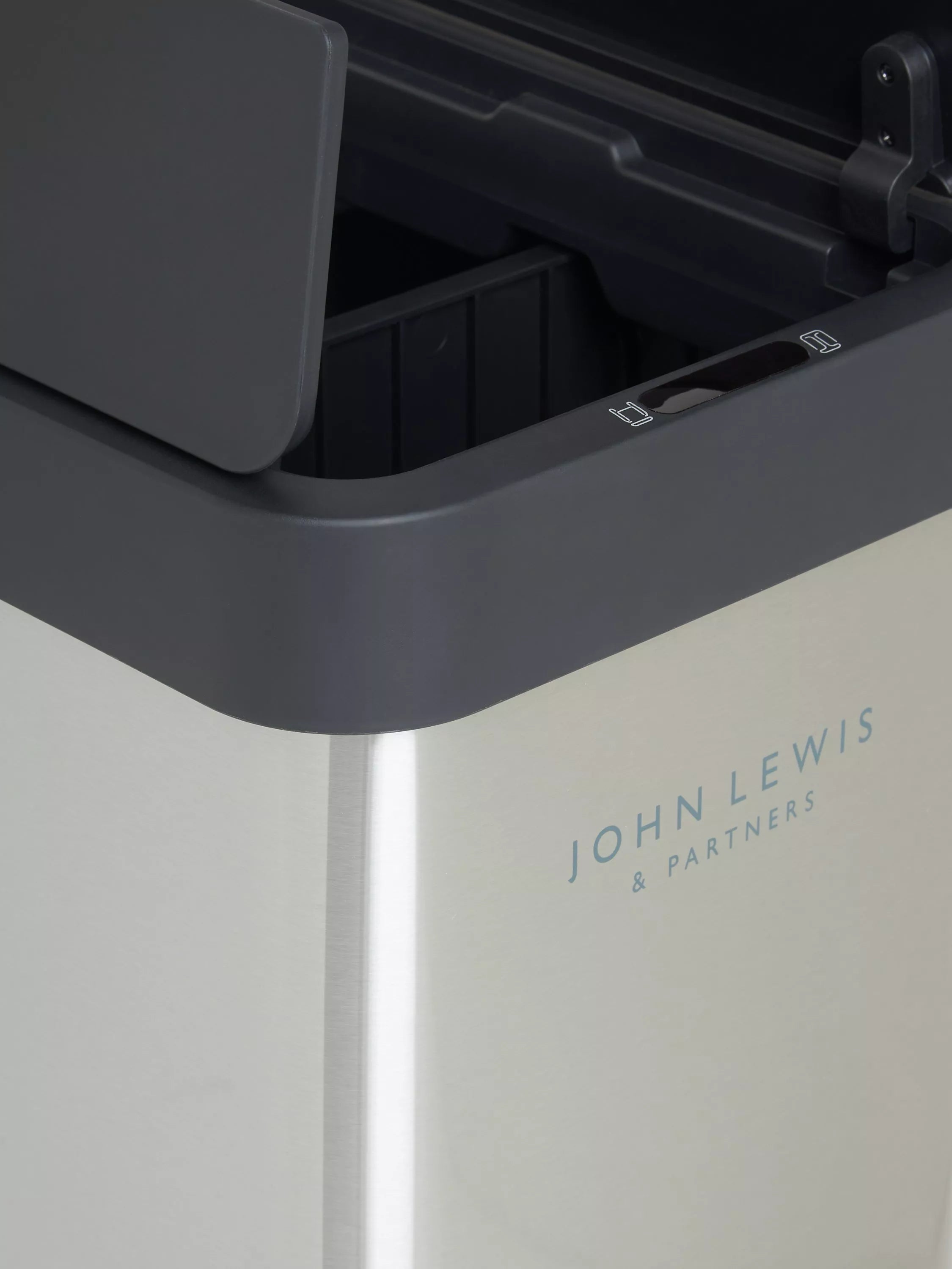 John Lewis two section sensor recycling bin with handles, stainless steel, 28+22L, UK version