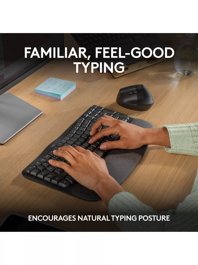 Logitech Wave Keys wireless ergonomic keyboard Graphite, UK version