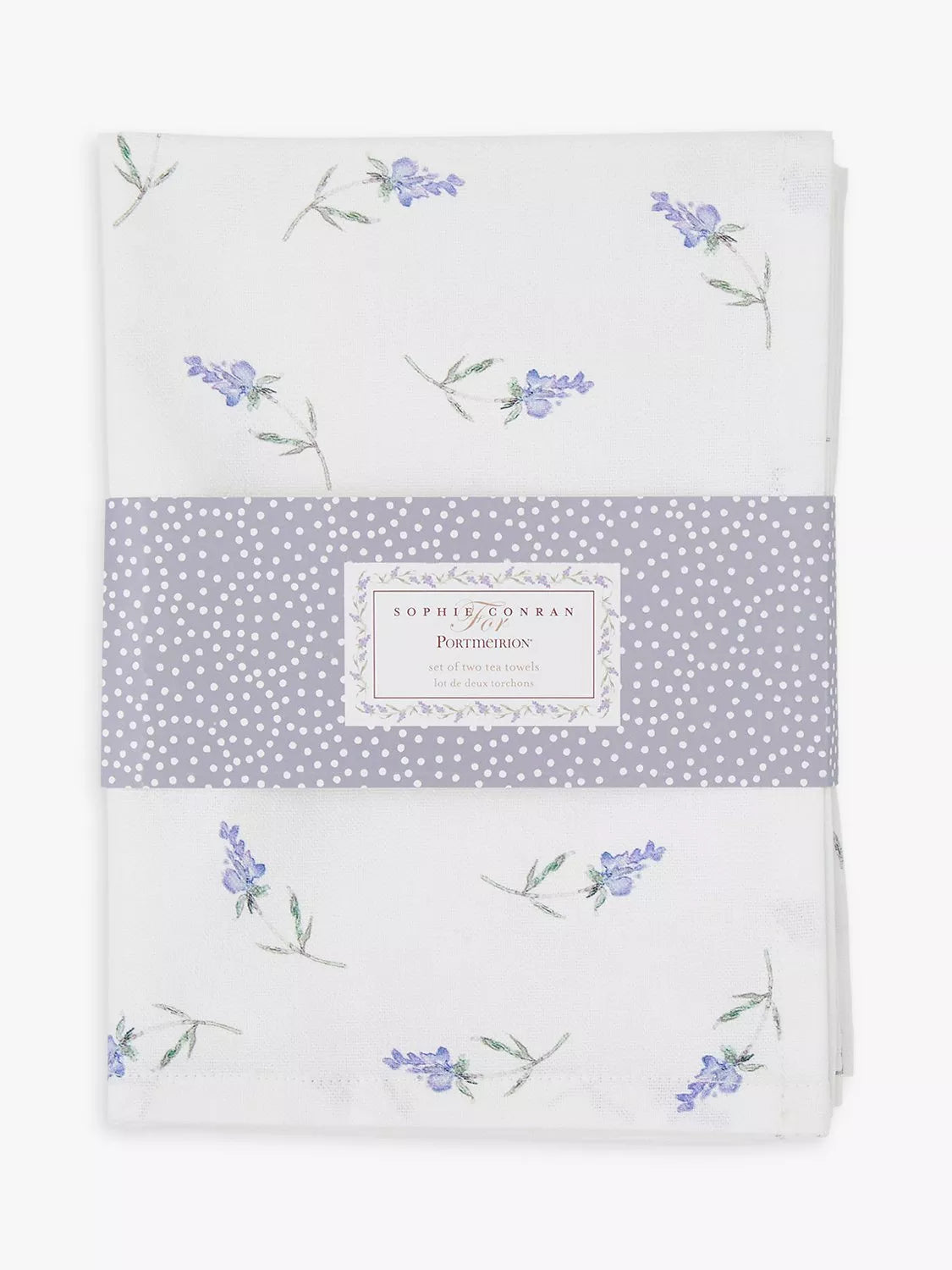 Sophie Conran cotton tea towel set with lavender print - British product
