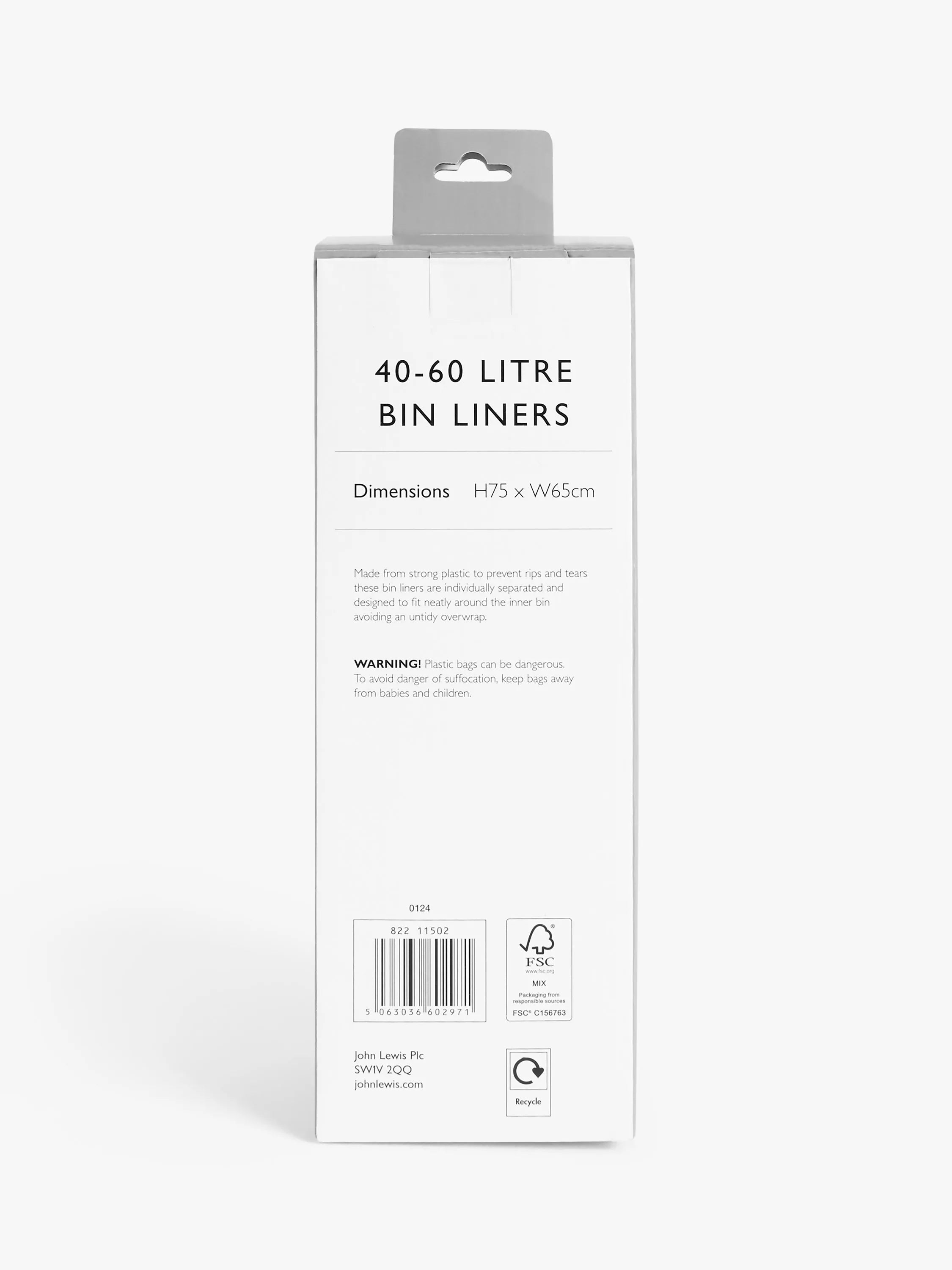 John Lewis bin bags 40-60L pack of 20, imported from the UK