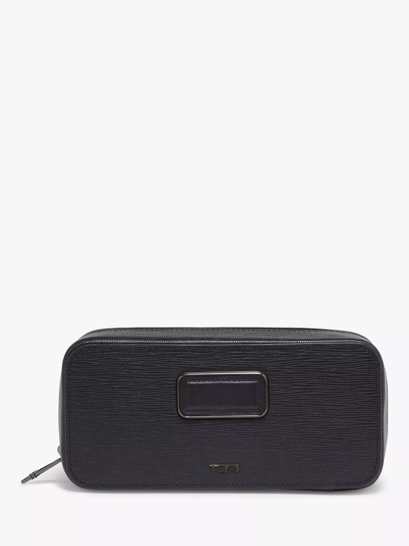 TUMI leather travel watch case black embossed, UK version