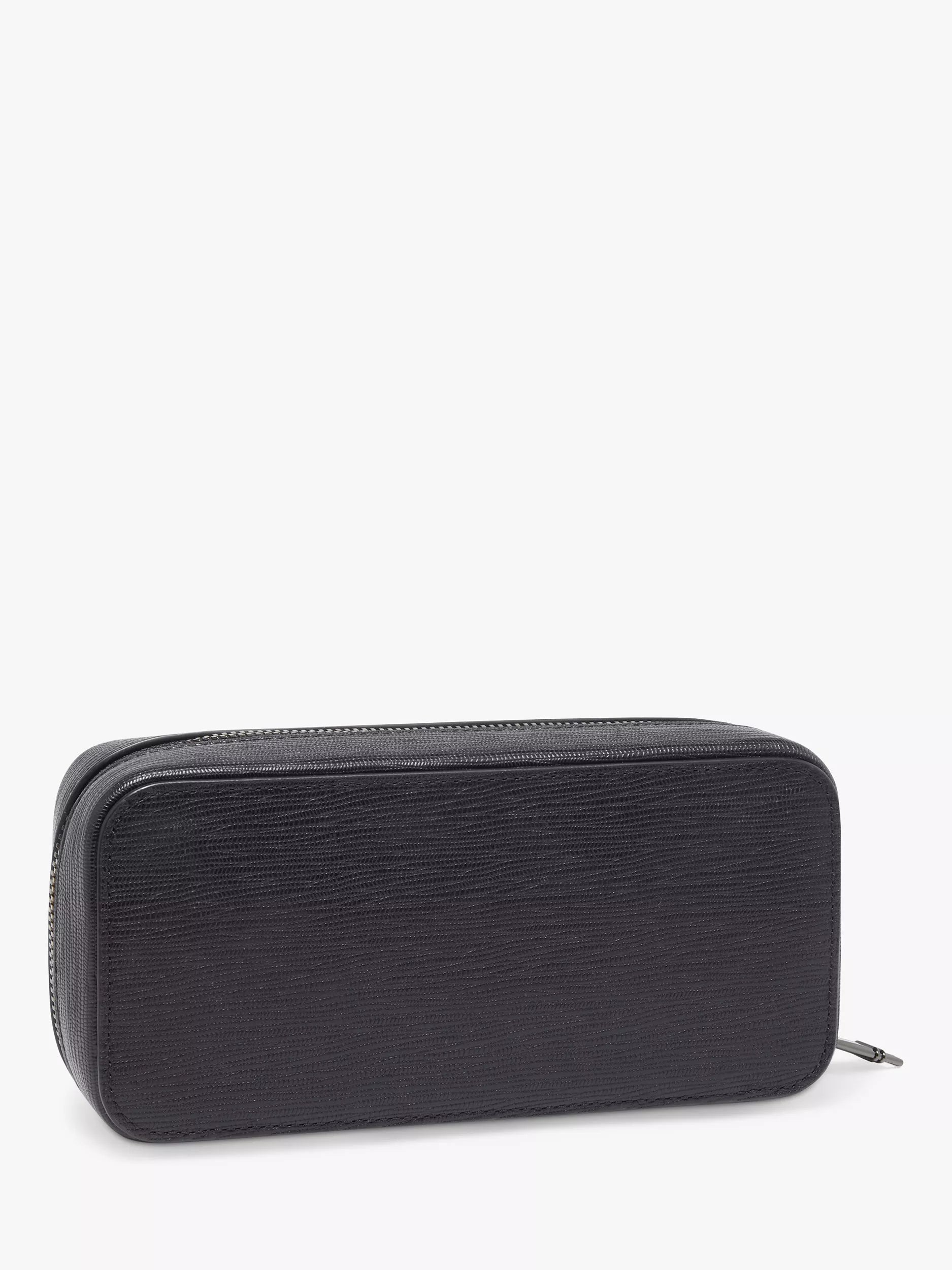 TUMI leather travel watch case black embossed, UK version