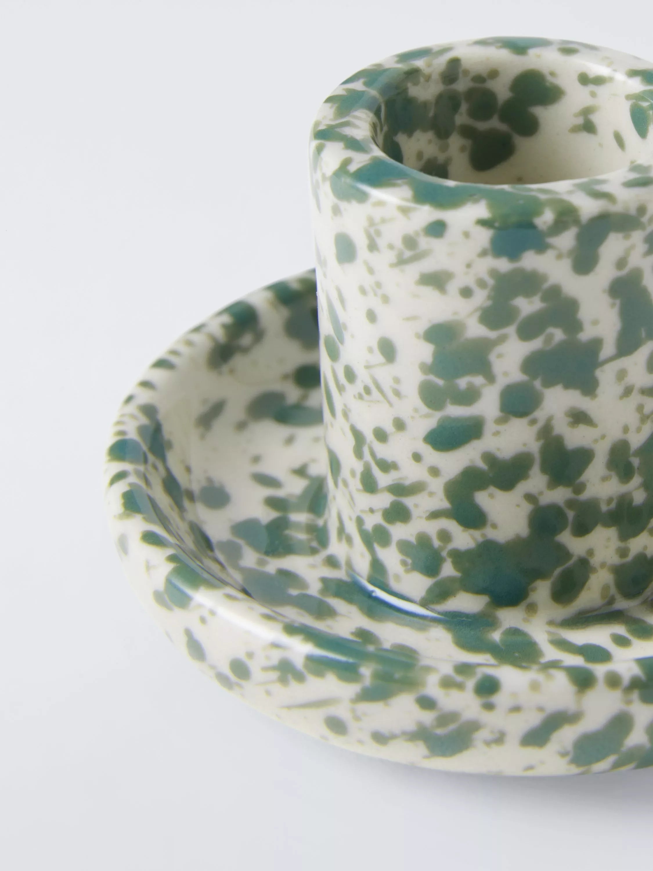 John Lewis speckle candle holder green stoneware, UK version