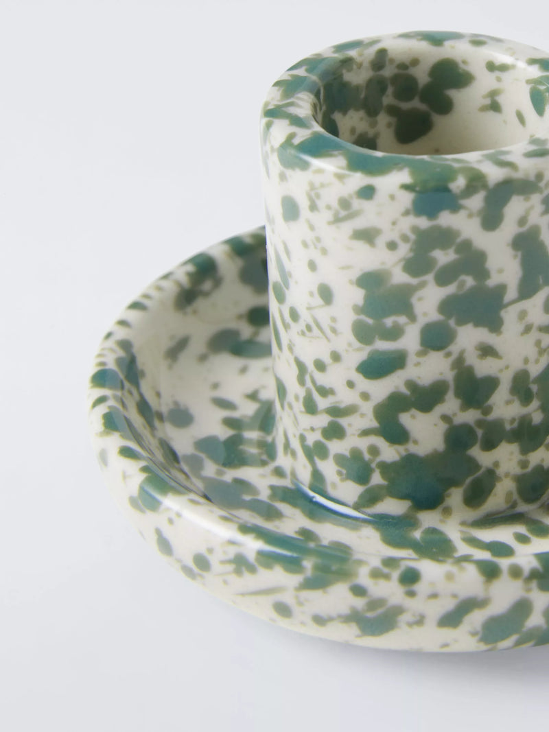 John Lewis speckle candle holder green stoneware, UK version