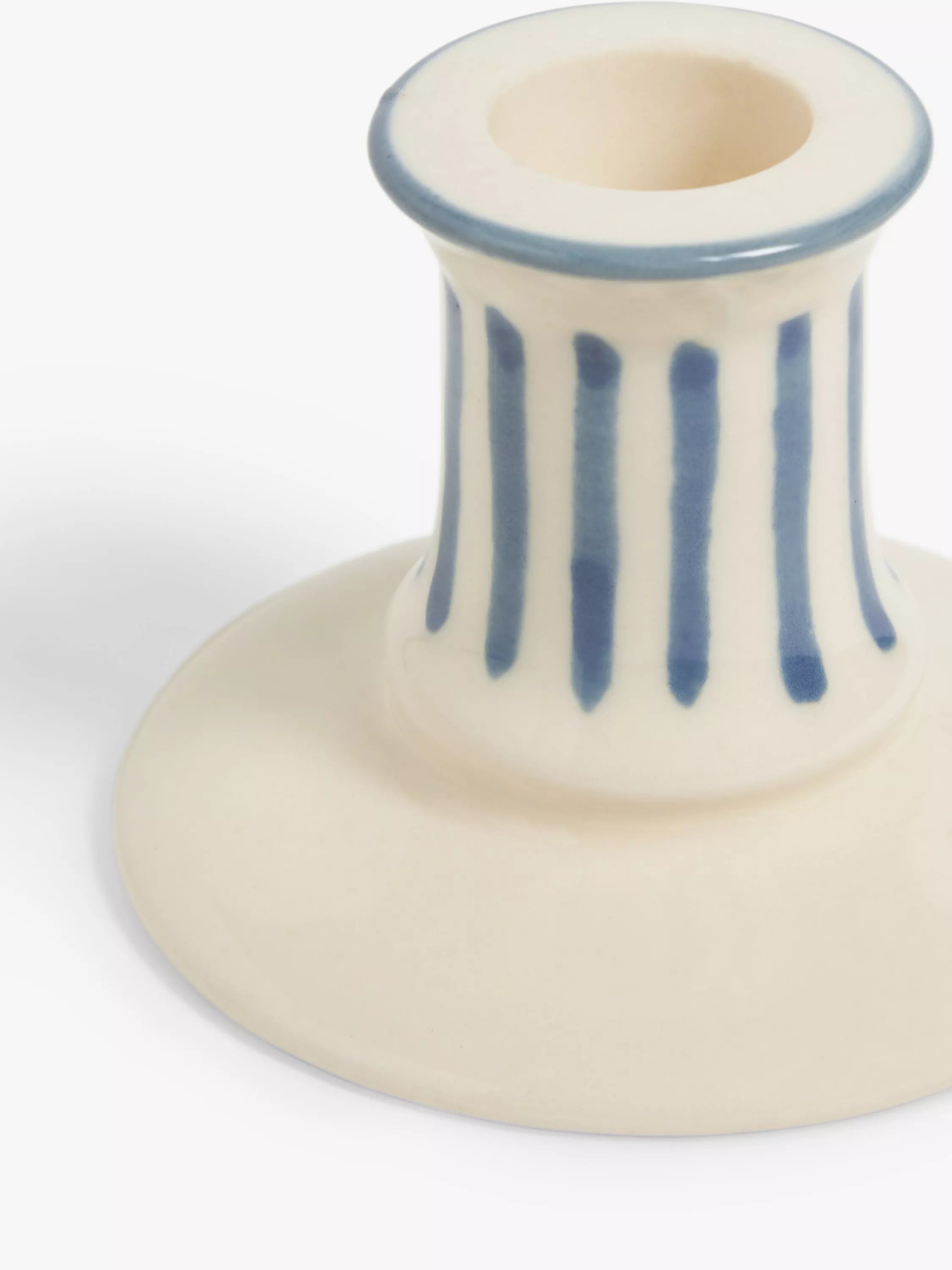 John Lewis blue stoneware candlestick holder 5.7cm, imported from the UK