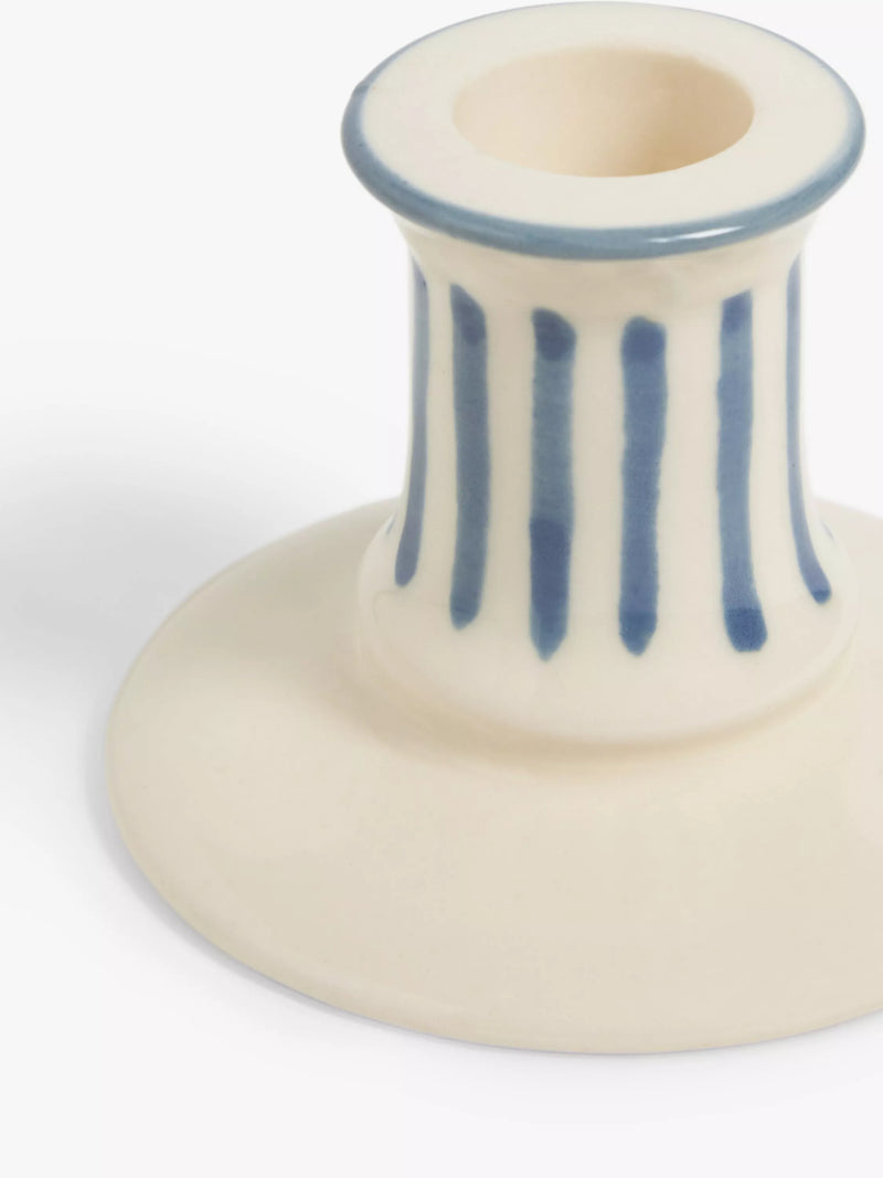 John Lewis blue stoneware candlestick holder 5.7cm, imported from the UK