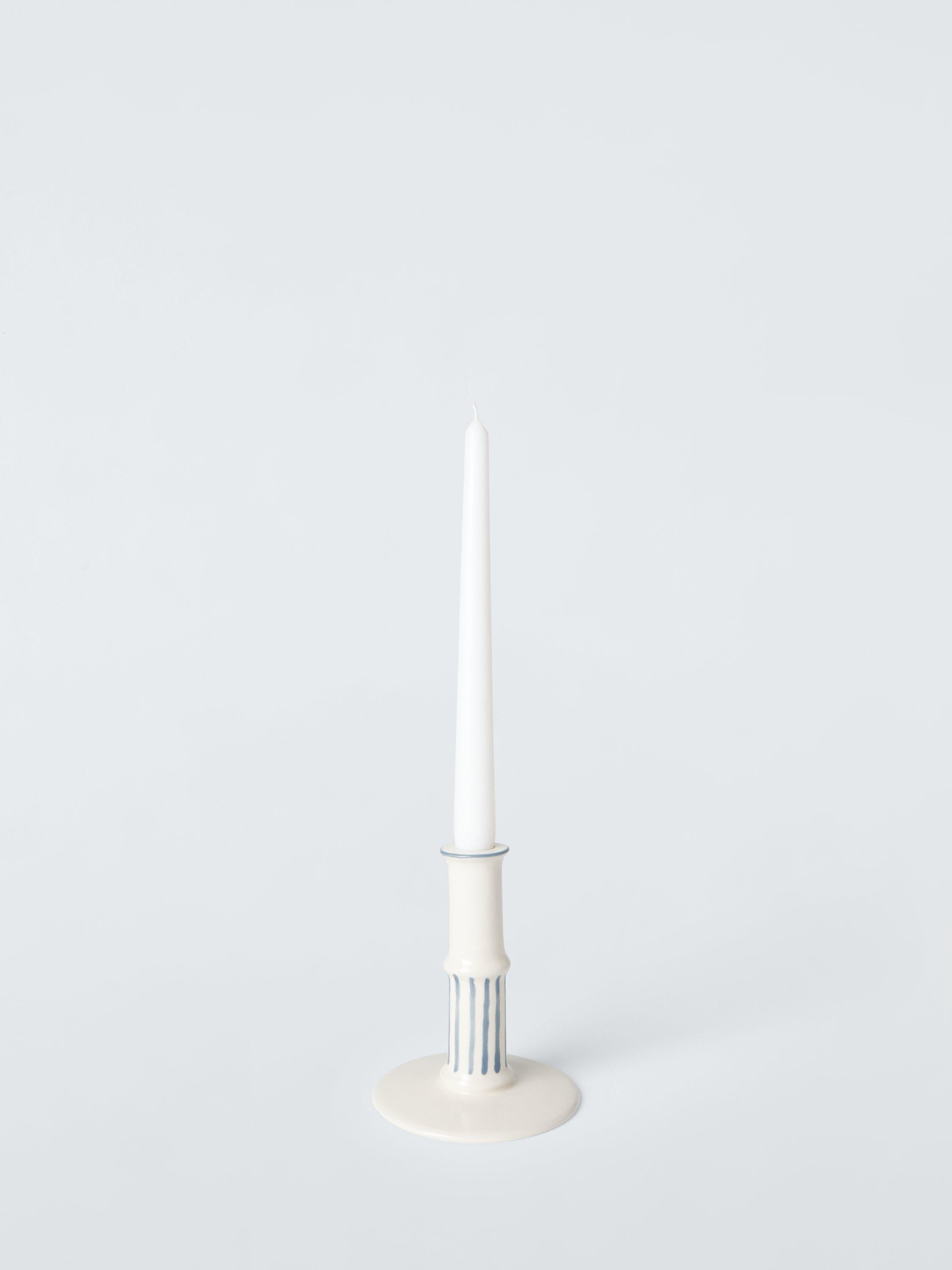 John Lewis stripe stoneware dinner candle holder blue, imported from the UK