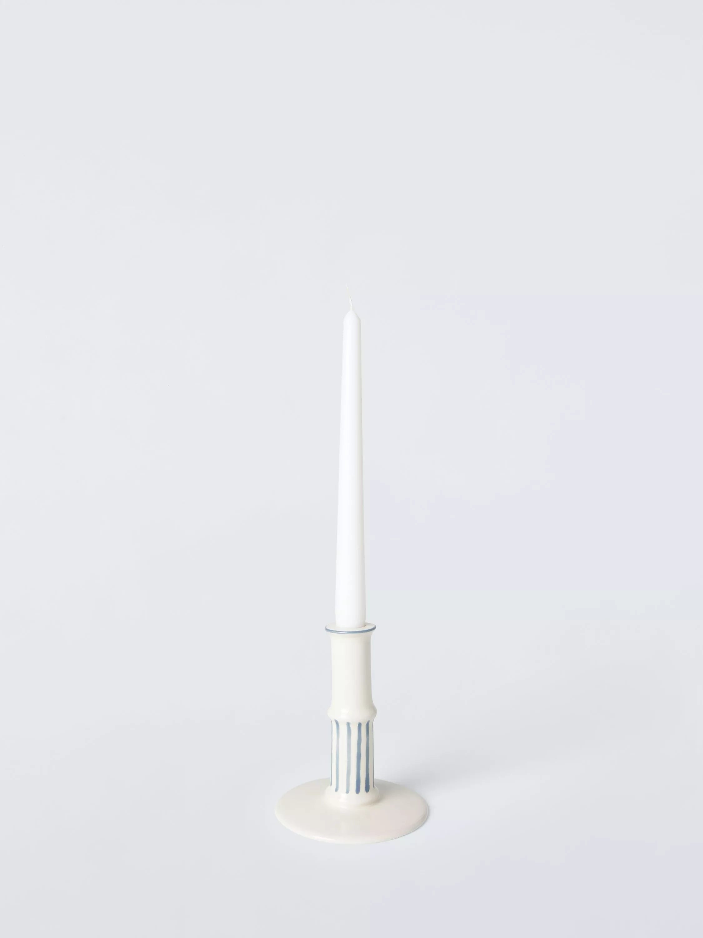 John Lewis stripe stoneware dinner candle holder blue, imported from the UK