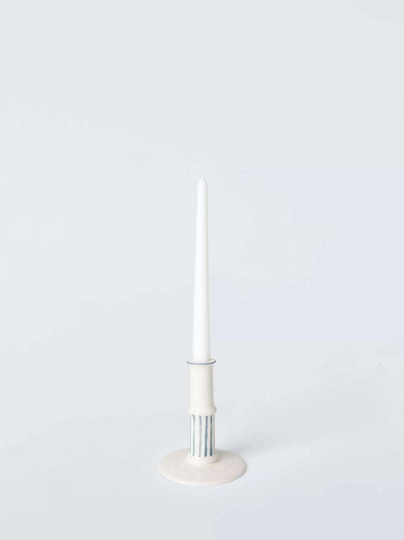John Lewis stripe stoneware dinner candle holder blue, imported from the UK