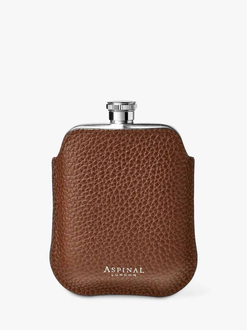 Aspinal of London Pebble Full Grain Leather Stainless Steel 5oz Hip Flask