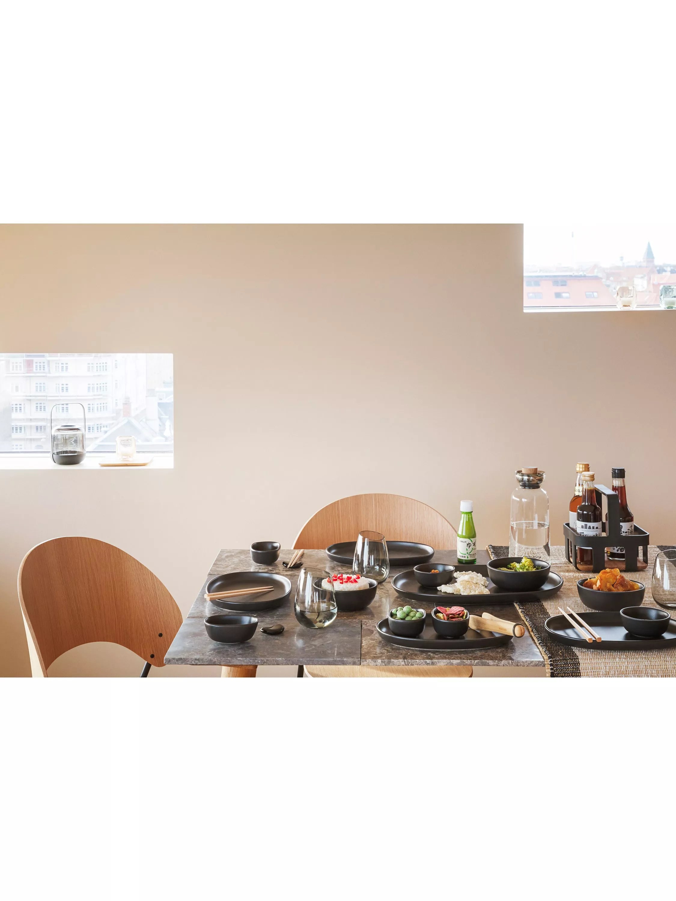 Eva Solo Nordic table condiments caddy black natural oak base, imported from the UK