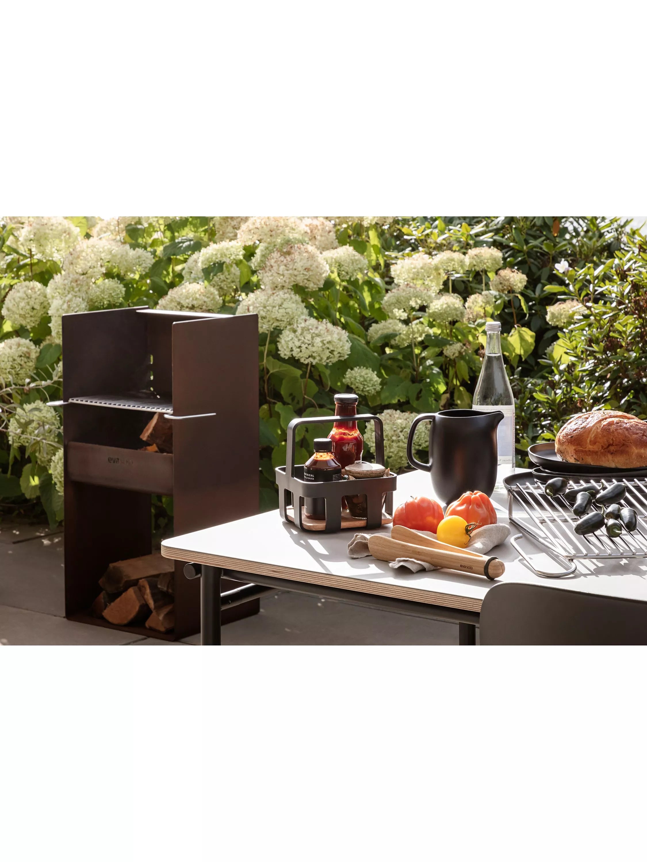 Eva Solo Nordic table condiments caddy black natural oak base, imported from the UK