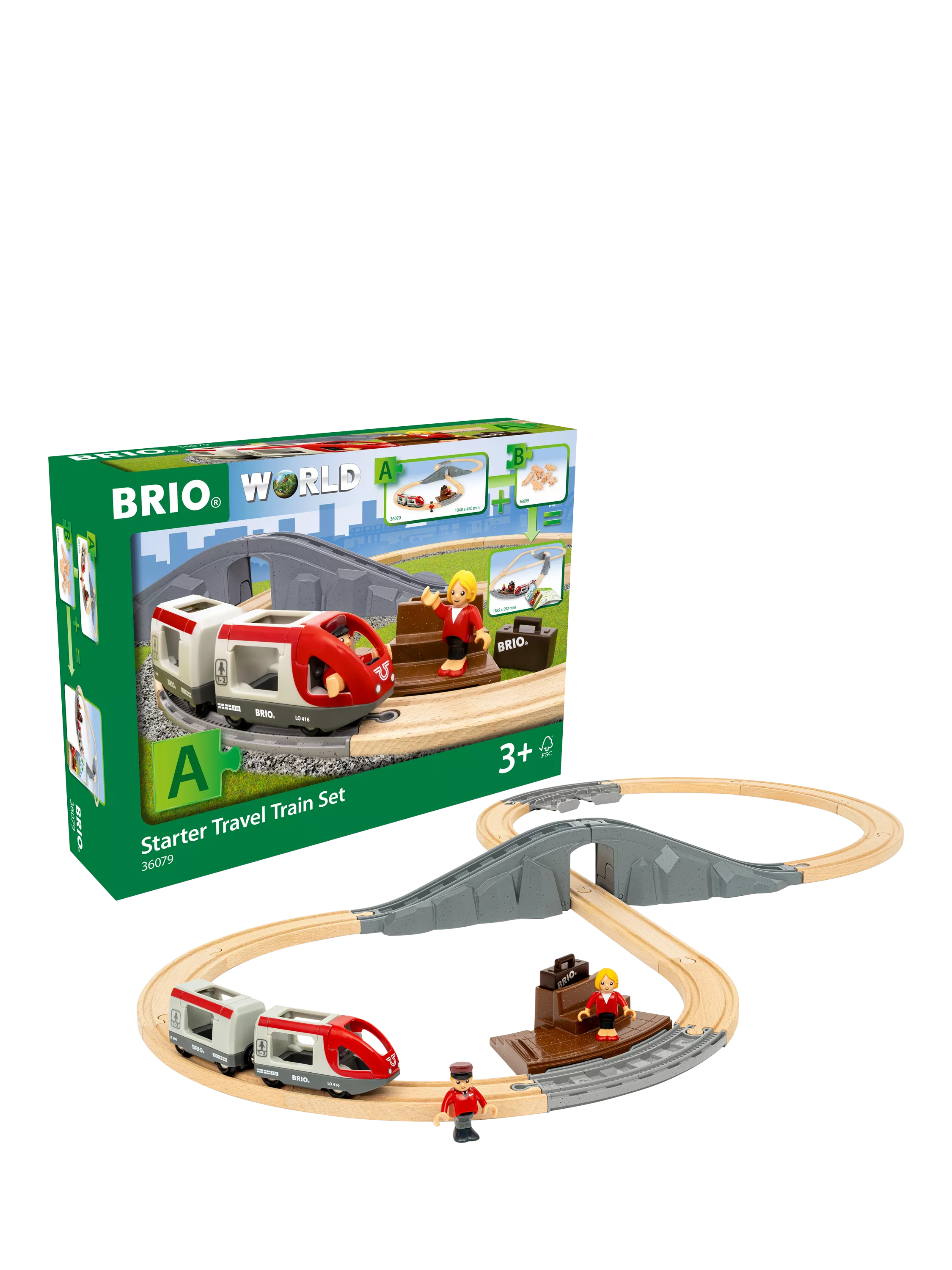 BRIO travel train playset with 22 wooden pieces (British brand)