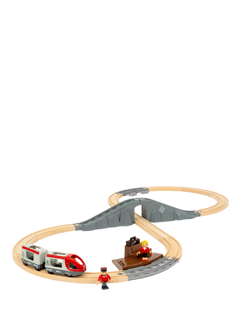 BRIO travel train playset with 22 wooden pieces (British brand)