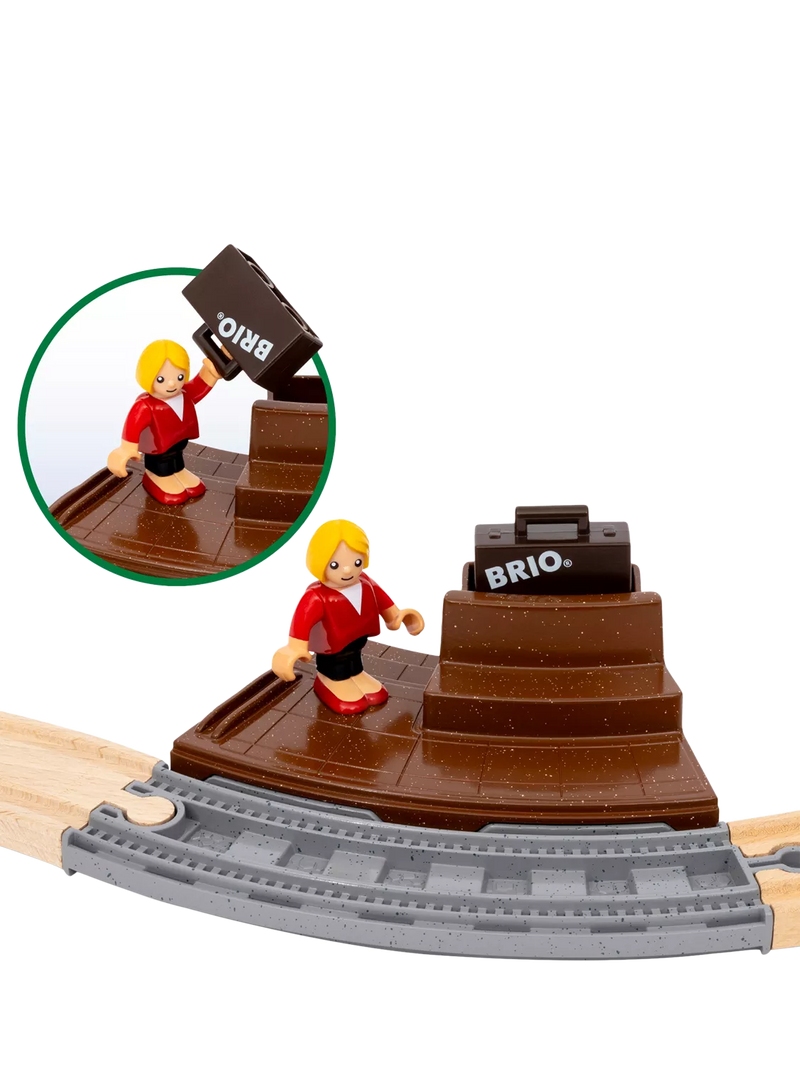 BRIO travel train playset with 22 wooden pieces (British brand)