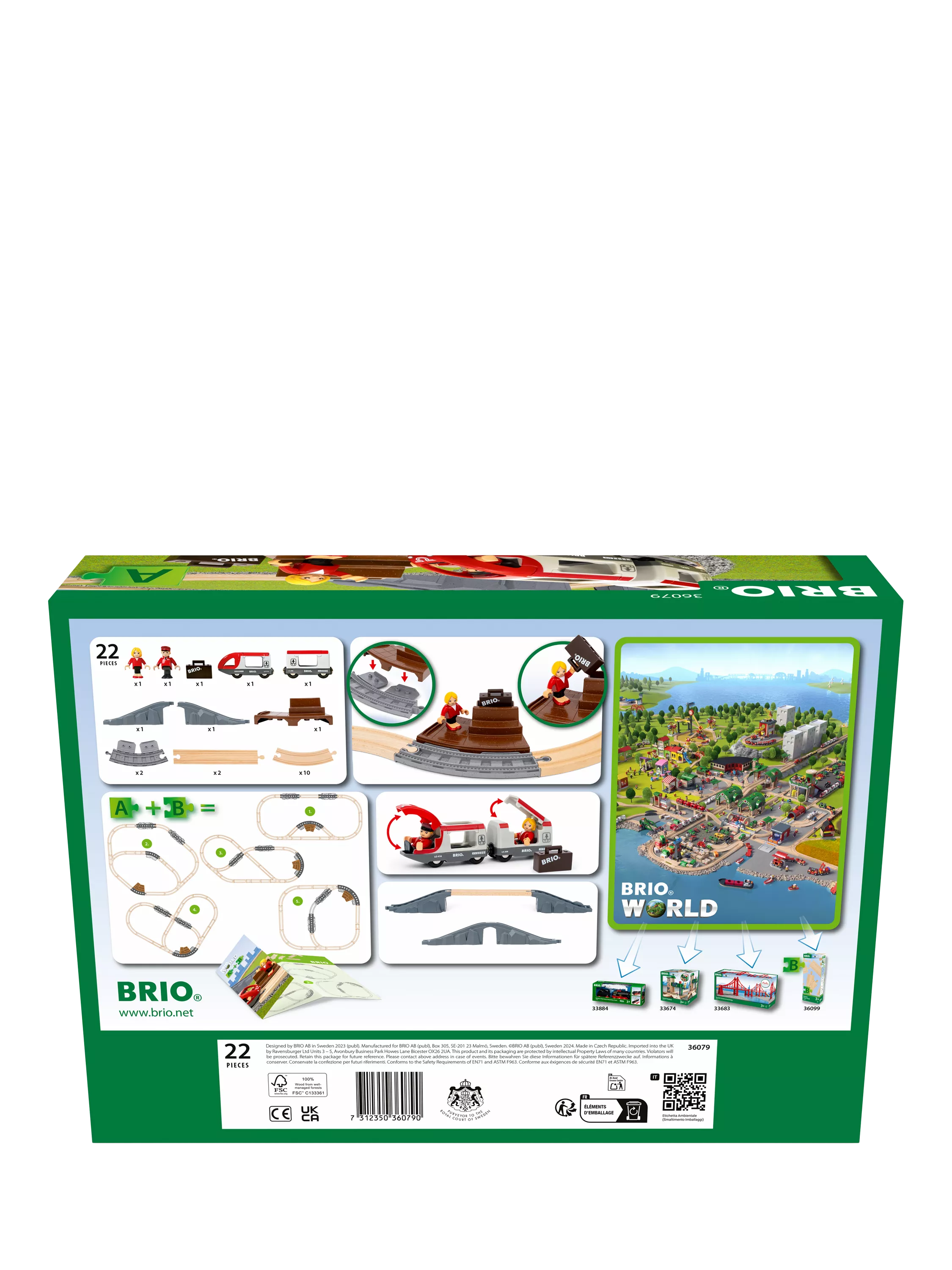 BRIO travel train playset with 22 wooden pieces (British brand)