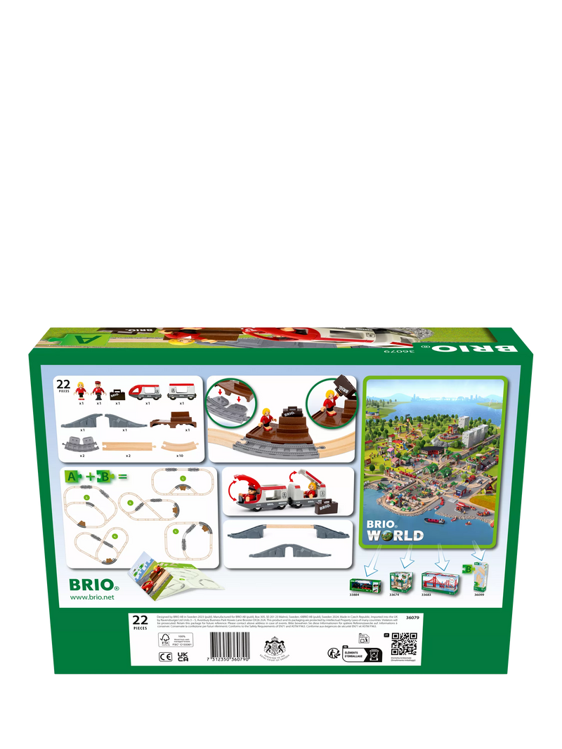 BRIO travel train playset with 22 wooden pieces (British brand)