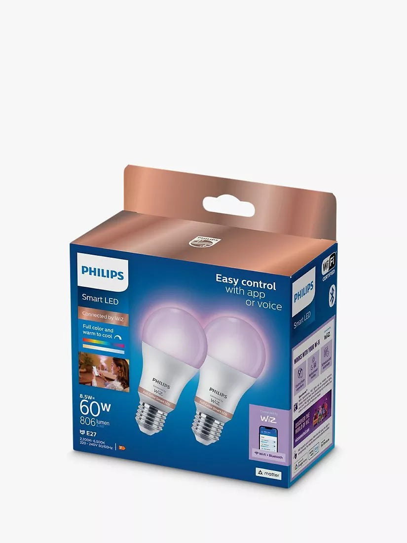 Philips smart LED bulb colour changing E27 pack of 2, UK version